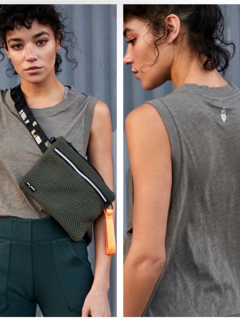 Free People Movement Size S Love Tank Army Bliss Gray Cropped Active Lounge
